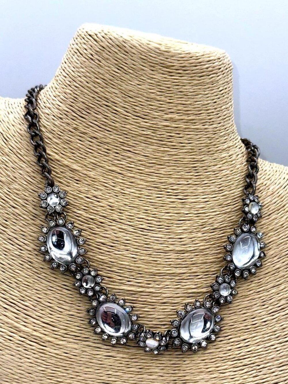 Lia Sophia Silver Tone Statement Necklace Clear Stone Rhinestone Cluster